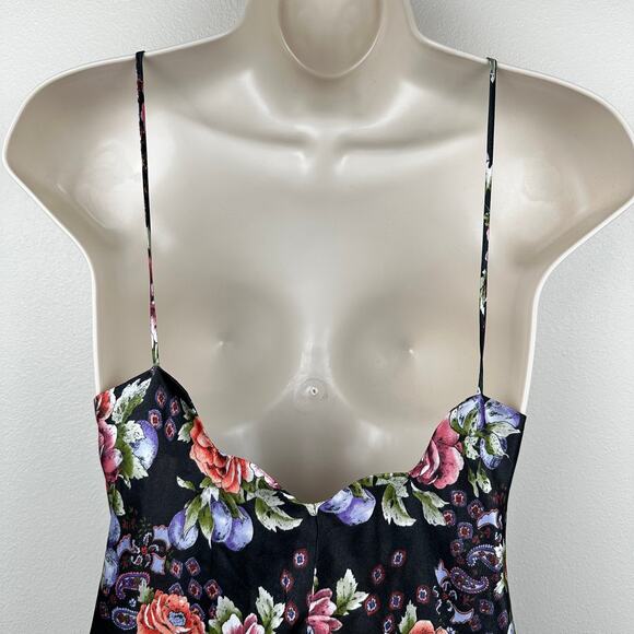 Vintage Victoria's Secret Gold Label Satin Slip Dress Floral Button Black Pink M - Picture 7 of 10